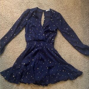 Miami Navy Blue Long Sleeve Dress with Gold Stars